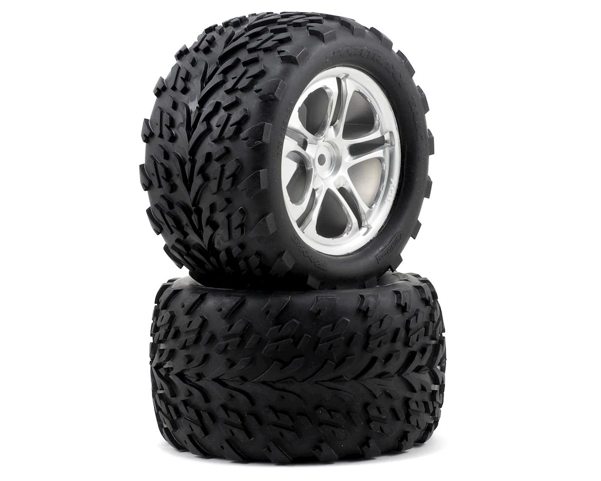 Traxxas Pre-Mounted 3.8 Talon Tire w/Split Spoke Wheel (Chrome) (2) 3 Traxxas Pre-Mounted 3.8 Talon Tire w/Split Spoke Wheel (Chrome) (2)