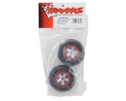 Traxxas SCT Pre-Mounted Tires & Wheels w/Red Beadlock (Satin Chrome) (2) -Deals Traxxas Store tra7073a 1