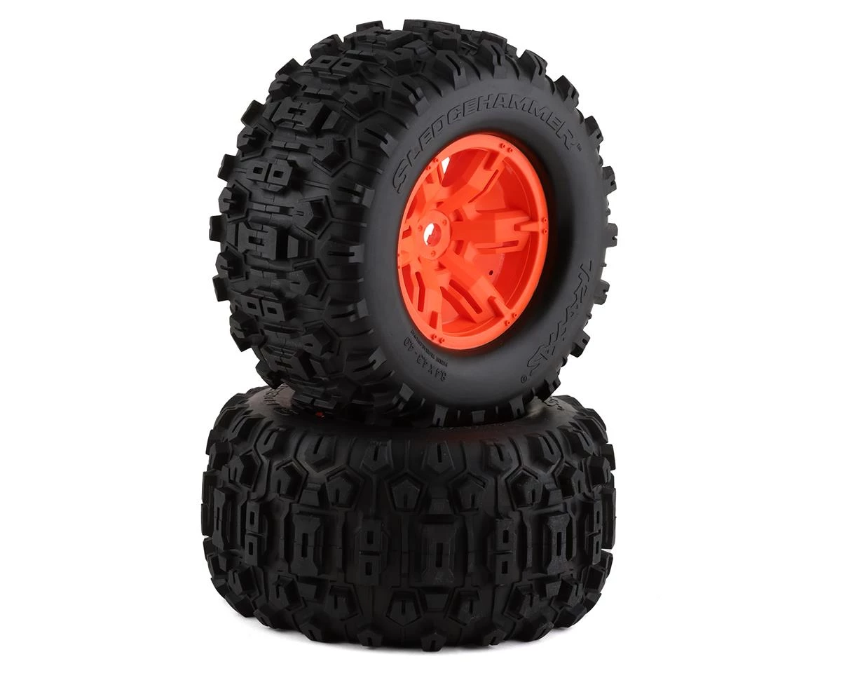 Traxxas X-Maxx Sledgehammer Pre-Mounted Tires w/17mm Hex (Orange) (2) 3 Traxxas X-Maxx Sledgehammer Pre-Mounted Tires w/17mm Hex (Orange) (2)
