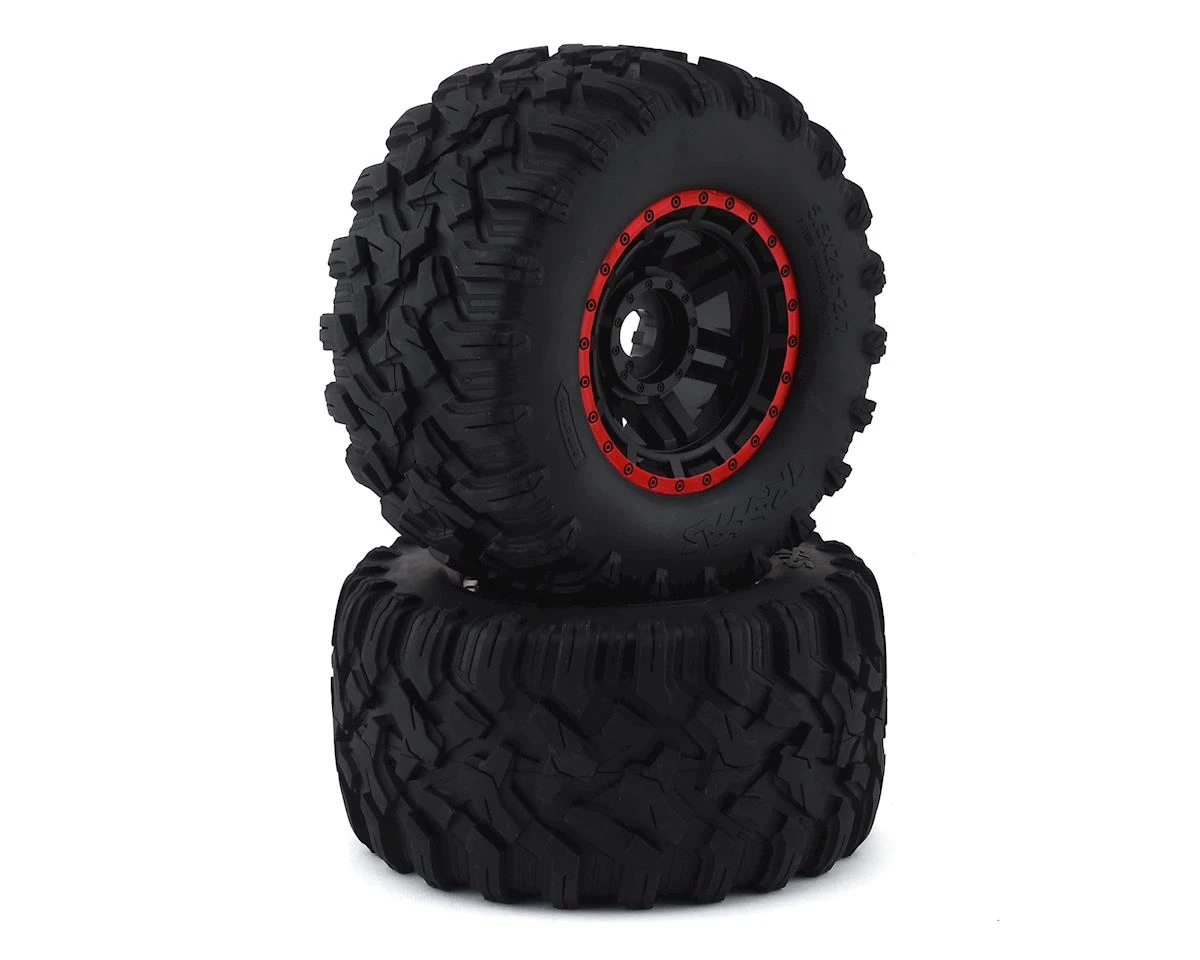 Traxxas Maxx All-Terrain Pre-Mounted Tires (2) (Black/Red) 3 Traxxas Maxx All-Terrain Pre-Mounted Tires (2) (Black/Red)