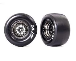 Traxxas Drag Slash Rear Pre-Mounted Sticky Tires (Black Chrome) (2) w/Weld Wheels & 12mm Hex